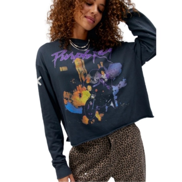 Daydreamer Prince Purple Rain Graphic Crop Long Sleeve Shirt Top Size XS - Picture 1 of 6